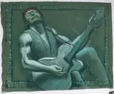 Green Guitarist with Red Accents by Albert Pels, oil on canvas, offered Jun 2026