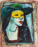 Portrait of Woman in Yellow Mask by Albert Pels, oil on canvas, offered Jun 2026