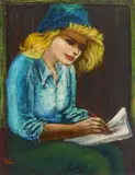 Woman in Blue Hat Sitting and Writing by Albert Pels, oil on canvas, singed Pels lower left, offered Jun 2026