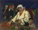 At Market Picking Apples by Albert Pels, oil on canvas, offered Jun 2026