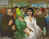 Woman in Green Dress, Walking in Crowd by Albert Pels, oil on canvas, offered Jun 2026