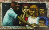 Man in Hat Talking to Children by Albert Pels, oil on canvas, offered Jun 2026
