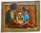 Two Boys and a Puppy by Albert Pels, oil on canvas, singed Pels lower right, offered Jun 2026