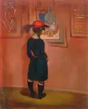 Albert Pels, Young Girl Viewing Art pil on canvas adhered to board, oil