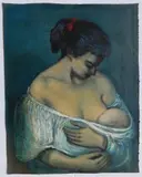 Albert Pels, Mother Nursing Baby, oil on canvas (unstretched)
