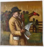 Albert Pels, Looking Over the Racing Form, oil on canvas (unstretched)