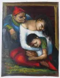 Albert Pels, Homeless Family, Oil on canvas (unstretched)