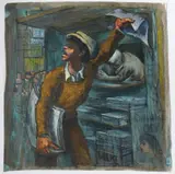 Albert Pels, Getcher Paper- Latest News, Oil on canvas (unstretched)