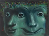 Albert Pels, Two Blue Faces, oil on canvas adhered to board