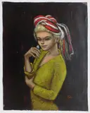 Albert Pels, Portrait of Woman Holding a White Flower, Oil on canvas (unstretched)