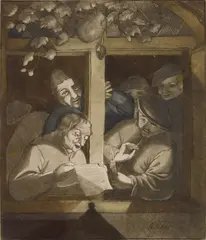Adriaen van Ostade, The Singers at the Window mezzotint, mezzotint