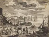 Aegidius Sadeler, Harbor Scene, engraving, after Jan Brueghel the Elder. 8 1/16 x 10 7/8"