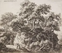 Anthonie Waterloo, Wooded Landscape with Two Figures, etching