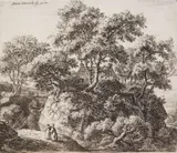 Anthonie Waterloo, Wooded Landscape with Two Figures, etching
