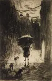 Félix Buhot, Le Pluie et l'Ombrelle, etching, ca. 1875