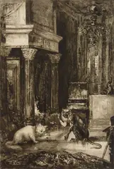 Félix Bracquemond, Le Singe et Le Chat, etching, 1886