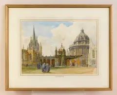 John Fulleylove, In the Lawn of All Souls Oxford, with St. Mary's and the Redcliffe Camera, watercolor on paper, 1887
