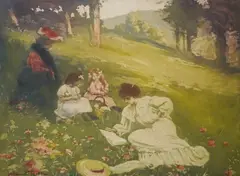 Manuel Robbe, Sieste, etching and aquatint in colors, ca. 1906