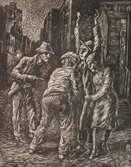 Albert Abramovitz, The Hold-Up, linocut, ca. 1935