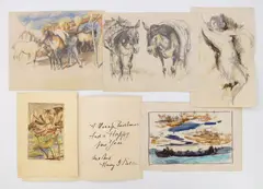 Henry G. Keller, Sketches 4 sketches (, watercolor; pencil and colored pencil), one in the form of a letter and a Christ