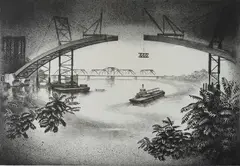 Louis Lozowick, Spanning the Hudson, lithograph, 1936