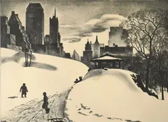 Louis Lozowick, Winter Fun, lithograph, 1940-41