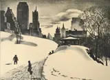 Louis Lozowick, Winter Fun, lithograph, 1940-41