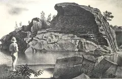 Louis Lozowick, Nude in Quarry, lithograph, 1945
