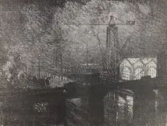 Joseph Pennell, The Shops at Night, Changing Shifts, lithograph, 1916
