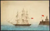 Ship Near Castle by George Washington Sully, watercolor and pen and ink on paper, matted, offered Jun 2026