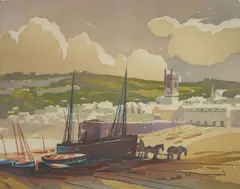 Ernest Watson, Tide Out, St. Ives, linocut in colors, 1939