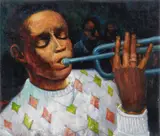 The Trumpet Player by Albert Pels, oil on canvas, offered Jun 2026