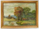 Sister Matilda, Early Fall Landscape with Stream, oil on panel