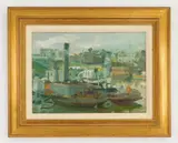 Guillermo Vargas Ruiz, Harbor Scene, oil on board
