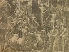 Giorgio Ghisi, The Fall of Troy as the Greeks rush in, while Aeneas, protected by Venus escapes with Anchises and Ascanius, etching, published by Antoine Lafrery