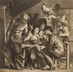 Jacob Jordaens, The Satyr and the Peasant engraving, etching