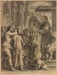 Jacob Jordaens, Christ before the High Priest Calaphas etching, etching