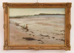 David Farquharson, Two Children Playing on the Beach, oil on canvas