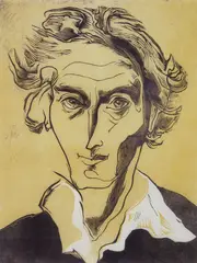 Gertrude Hermes, Self- Portrait wood, engraving in colors, 1949