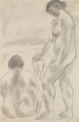 Abraham Walkowitz, Two Female Nudes, graphite on paper, 1905