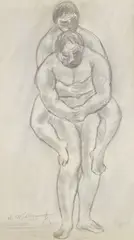 Abraham Walkowitz, Two Men Wrestling, graphite on paper, 1905