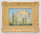 Hildegarde Hamilton, Landscape with Houses on Hillside- Provence, oil on canvas, ca. 1920's