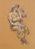 Edward Laning, Study for Seated Matron, pencil and ink washes with Chinese white highlights on brown paper, 1937