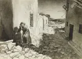 Edward Laning, Homecoming- Portferraio carbon, pencil and wash on paper, 1949