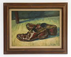 Clyde Singer, Old House Shoes, oil on panel, 1955