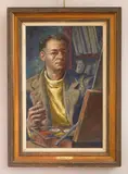 Clyde Singer, Self- Portrait # 32 at Youngstown Studio, oil on board, 1957