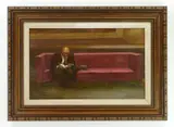 Clyde Singer, Reader- Met Lobby, oil on panel, 1966