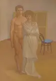 Jack W. Henderson, In a Roman Studio, mixed media on brown paper, 1968