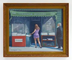News Store by Clyde Singer, oil on panel, 1970, offered Mar 2026