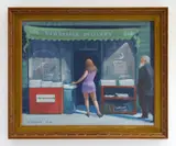 Clyde Singer, News Store, oil on panel, 1970